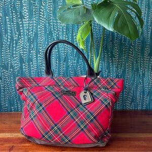 Soft sided Red plaid Dooney & Bourke with brown suede bottom NWOT
